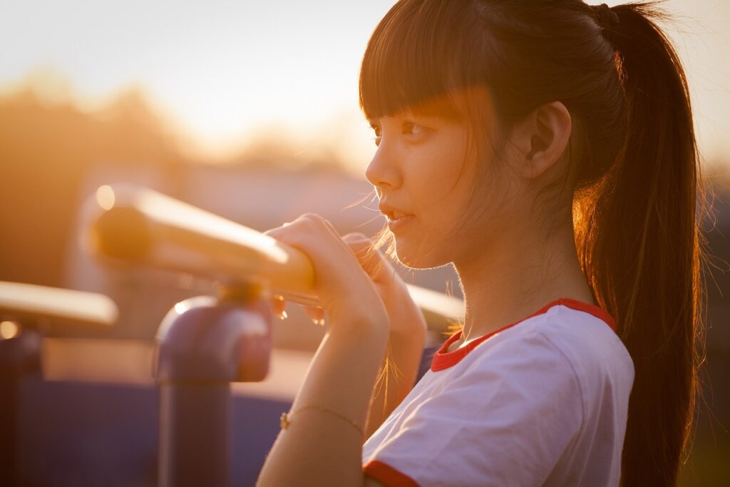 portrait, girl, asian parent and teacher communication